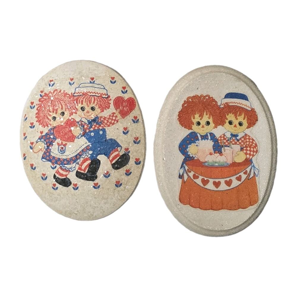 Vintage 70s Raggedy Ann Andy Wall Decor Handmade Annabelle Stones Set Of 2